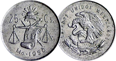 Mexico 25 Centavos 1950 to 1953