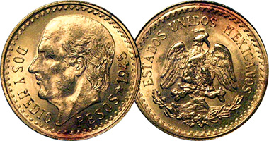 Mexico 2 1/2, 5, and 10 Peso Gold 1905 to 1959