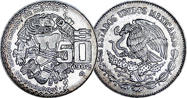 Mexico 50 Pesos (Coyolxauhqui) 1982 to 1984