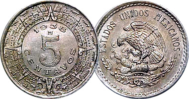 Mexico 5 and 10 Centavos 1936 to 1946