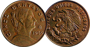 Mexico 5 Centavos 1950 to 1969