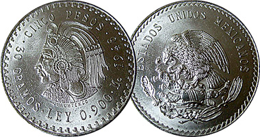 Mexico 5 Pesos (with Cuauhtemoc) 1947 and 1948