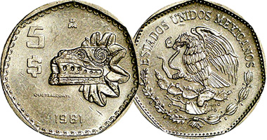 Mexico 5 Pesos 1980 to 1985