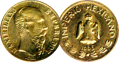 MEXICO 1865 MEXICAN GOLD TOKEN COIN MAXIMILIAN MEXICANO