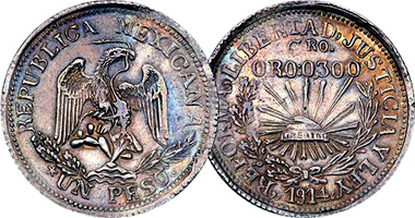 Mexico Guerrero Peso (Toned) 1914 and 1915
