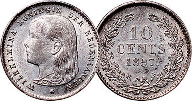 Netherlands 10 and 25 Cents 1892 to 1897