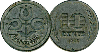 Netherlands 10 Cents (German Occupation) 1941 to 1943