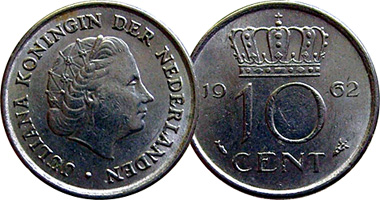 Netherlands 1, 5, 10, and 25 Cents 1950 to 1980
