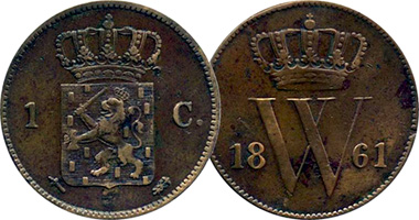 Netherlands 1/2 and 1 Cent 1817 to 1877
