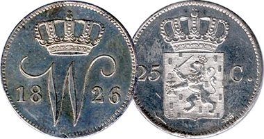 Netherlands 10 and 25 Cents 1817 to 1830