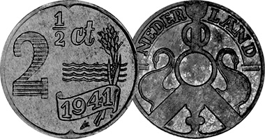 Netherlands 2 1/2 Cents (German Occupation) 1941 and 1942
