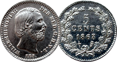 Netherlands 5, 10, and 25 Cents 1849 to 1890
