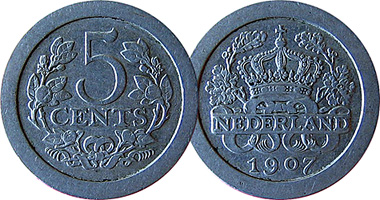 Netherlands 5 Cents 1907 to 1909