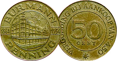 Netherlands Burmann Penning 50 Cents 1934