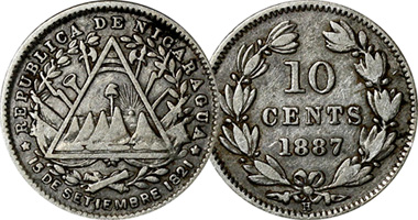 Nicaragua 5, 10, and 20 Centavos 1880 to 1887