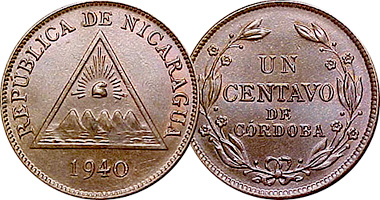 Coin Value: Nicaragua 1/2, 1, and 5 Centavos 1912 to 1943