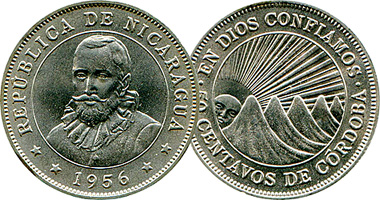 NICARAGUA UNC SET OF 5 COINS 10 25 50 CENTAVOS 1 5 CORDOBAS 2007 