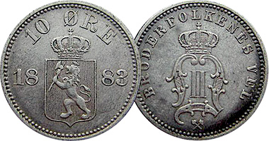 Norway 10 Ore 1875 to 1903