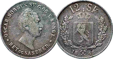 Norway 12 and 24 Skilling 1845 to 1848