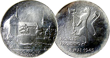 Norway 200 Kroner - 35th Anniversary of Liberation 1980