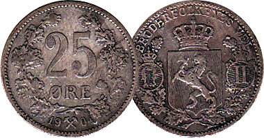 Norway 25 Ore 1896 to 1904
