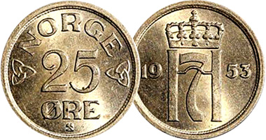 Norway 10 Ore and 25 Ore 1951 to 1957