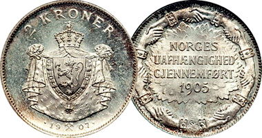 Norway 2 Kroner 1906 and 1907