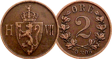 Norway 1, 2, and 5 Ore (Haakon VII) 1906 and 1907