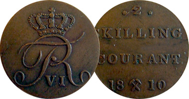 Norway 1, 2, 4, and 8 Skilling 1809 to 1811