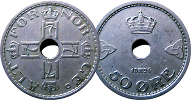 Norway 25 and 50 Ore 1924 to 1950