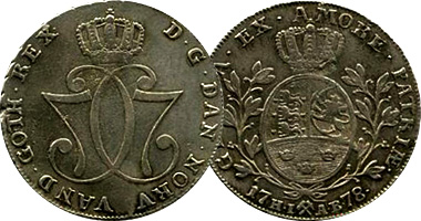 Norway 1/2 and 1 Specie Daler 1776 to 1785
