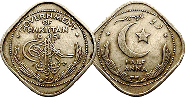 Pakistan 1/2 Anna and 2 Annas 1948 to 1951