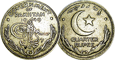 Pakistan 1/4, 1/2, and 1 Rupee 1949 to 1951