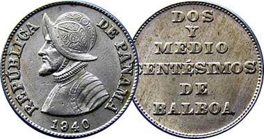 Panama 2 1/2 Centesimos 1929 to 1940