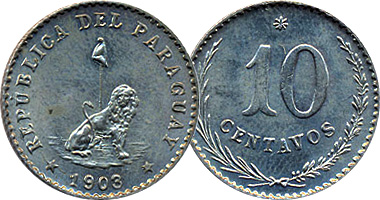 Paraguay 5, 10, and 20 Centavos 1900 to 1903