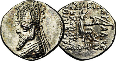 Ancient Persia Gotarzes I and Sinatruces Drachm 93BC to 69BC