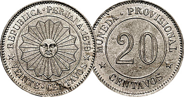 Peru 5, 10 and 20 Centavos 1879 and 1880