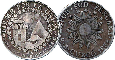 Peru (South) 4 and 8 Reales 1838