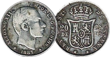 Philippines 10 and 20 Centimos 1864 to 1885