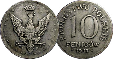 Poland 5, 10, and 20 Fenigow 1917 and 1918