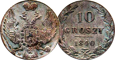 Poland 5 and 10 Groszy 1816 to 1840