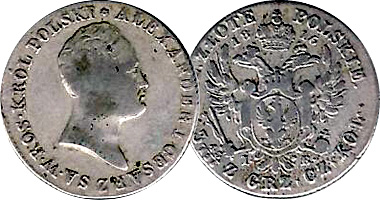 Poland 1 Zloty, 2 Zlote, and 5 and 10 Zlotych 1816 to 1825