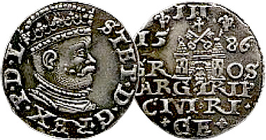 Medieval Poland 3 Groschen (Stefan Batory) 1581 to 1586