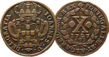 Portugal 3, 5, and 10 Reis 1723 to 1776