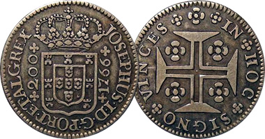 Portugal 60, 120, 200, and 400 Reis 1677 to 1816