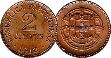 Portugal 1, 2, and 5 Centavos 1917 to 1922
