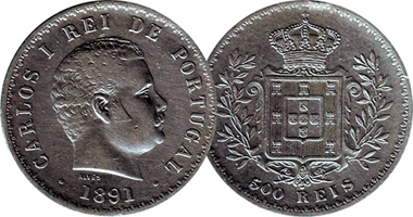 Portugal 500 and 1000 Reis 1891 to 1908