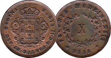 Portugal Madeira Islands 5, 10, and 20 Reis 1842 to 1852