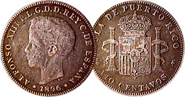 Puerto Rico 10, 20, 40 Centavos and 1 Peso (Fakes are possible) 1895 and 1896
