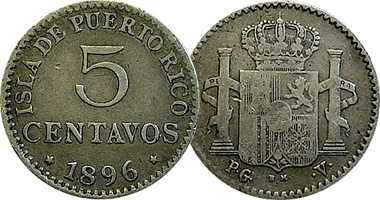 Puerto Rico 5 Centavos 1896